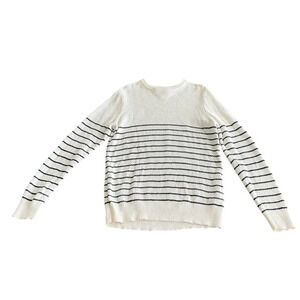 Old Navy Women's White Black Striped‎ Crew Neck Fishermen Knit Sweater Size S